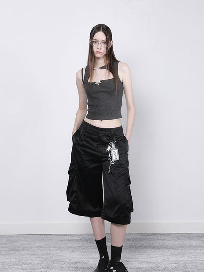 ANYQUESTION Black Gray Green Low Waist Pocket Cargo Women&