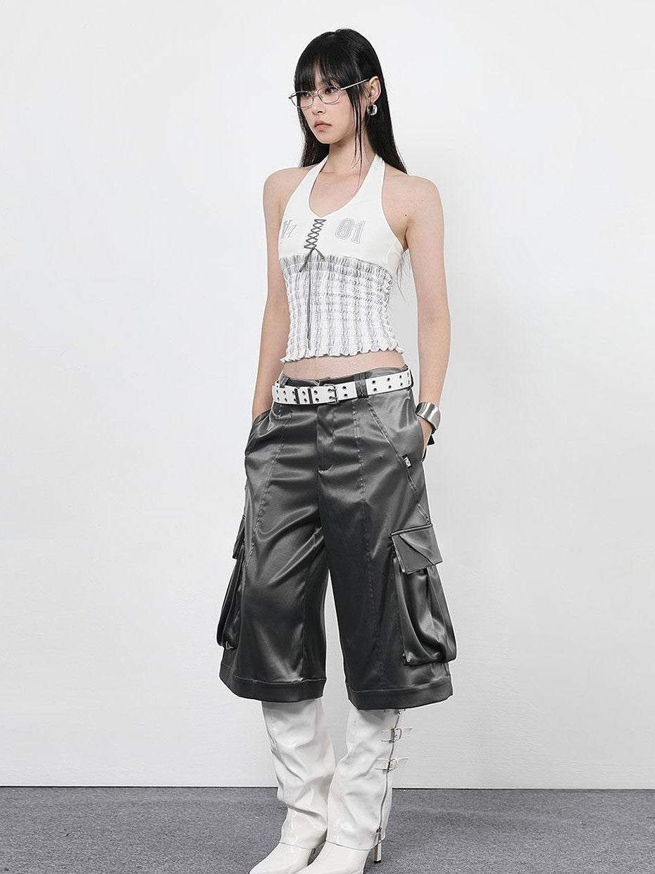 ANYQUESTION Black Gray Green Low Waist Pocket Cargo Women&
