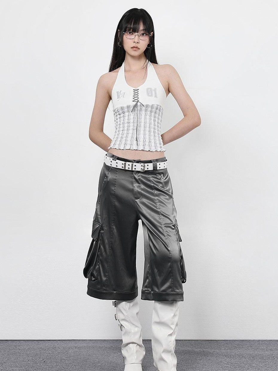 ANYQUESTION Black Gray Green Low Waist Pocket Cargo Women&