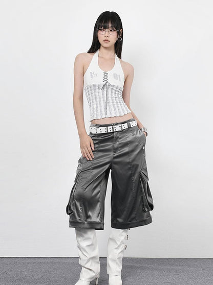 ANYQUESTION Black Gray Green Low Waist Pocket Cargo Women&
