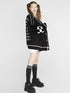 ANYQUESTION Black Gray Lettered Jacquard Ribbed Women&