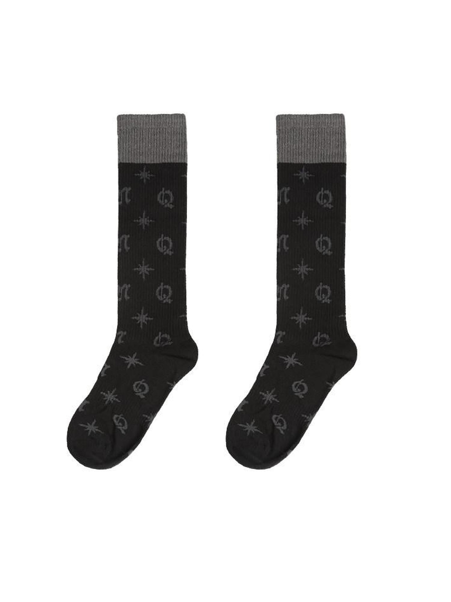 ANYQUESTION Black Gray Lettered Jacquard Ribbed Women&