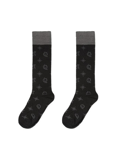 ANYQUESTION Black Gray Lettered Jacquard Ribbed Women&