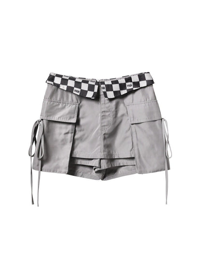 ANYQUESTION_Black_Grey_Checkerboard_Foldover_Waist_Patch_Pocket_Women&