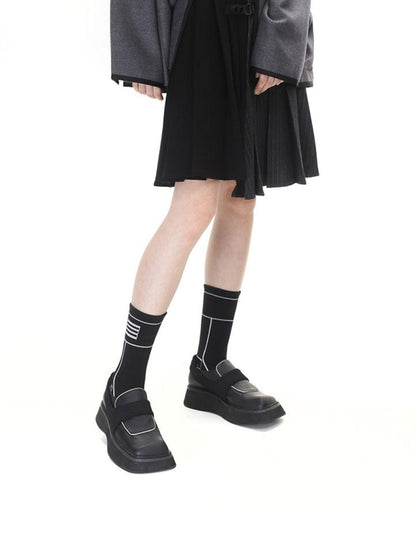 ANYQUESTION Black Grey Colorblock Asymmetric Pleated Women&
