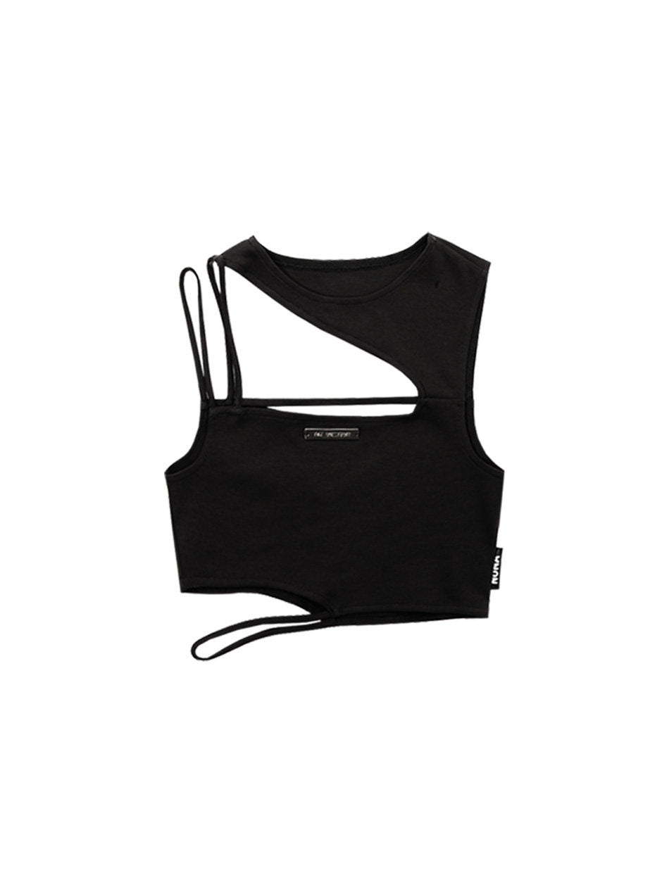 ANYQUESTION_Black_Grey_Deconstructed_Panel_Round_Neck_Thin_Strap_Fitted_Women&