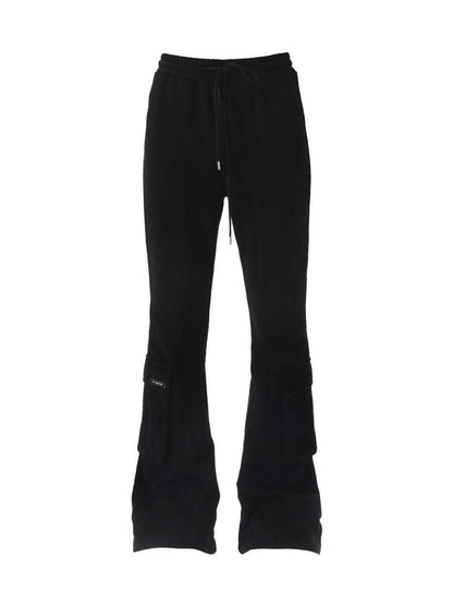 ANYQUESTION Black Grey Elastic Waist Patch Pocket Women&