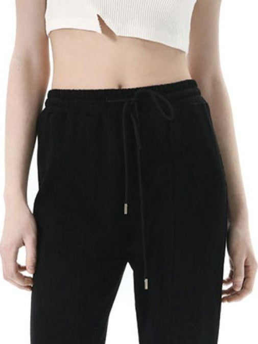 ANYQUESTION Black Grey Elastic Waist Patch Pocket Women&