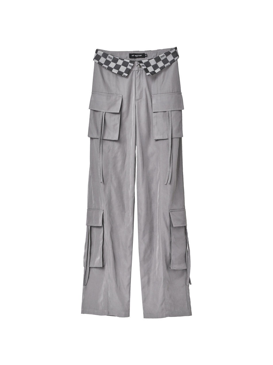 ANYQUESTION_Black_Grey_Plaid_Foldover_Waistband_Loose_Workwear_Women&