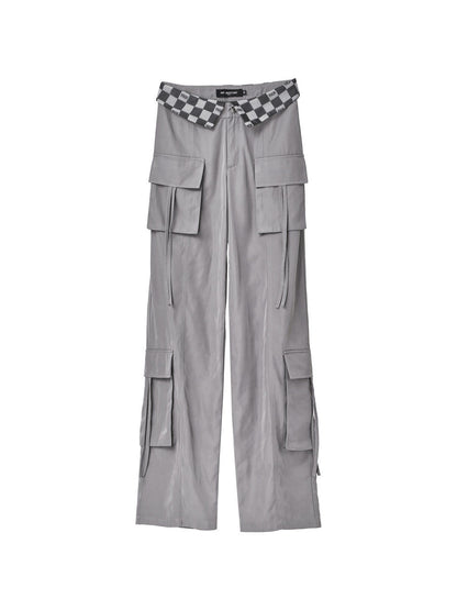 ANYQUESTION_Black_Grey_Plaid_Foldover_Waistband_Loose_Workwear_Women&