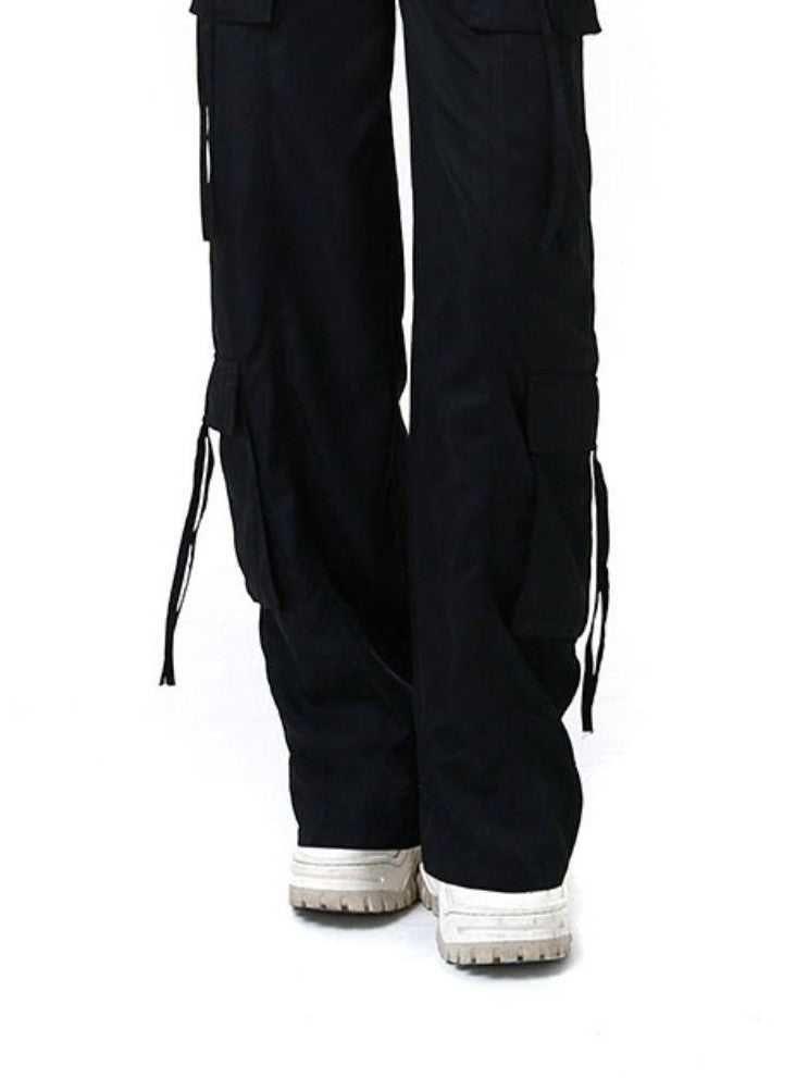 ANYQUESTION Black Grey Plaid Foldover Waistband Loose Workwear Women&
