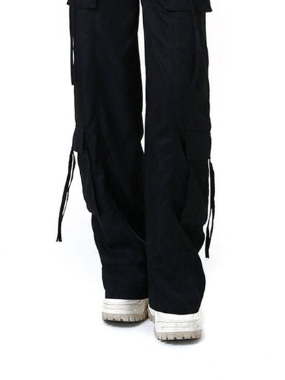 ANYQUESTION Black Grey Plaid Foldover Waistband Loose Workwear Women&