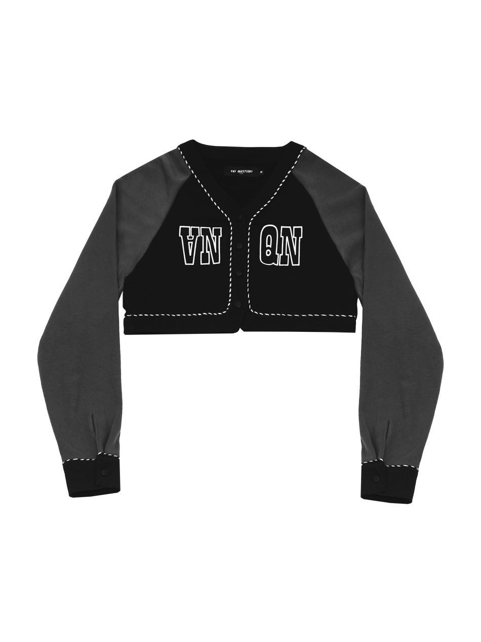 ANYQUESTION_Black_Grey_Print_V-neck_Button_Long_Sleeve_Women&