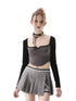 ANYQUESTION Black Grey Square Neck Cutout Women&