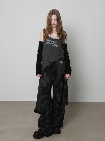ANYQUESTION Black Grey Striped Lightweight Casual Women&