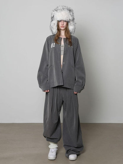 ANYQUESTION Black Grey Striped Lightweight Casual Women&