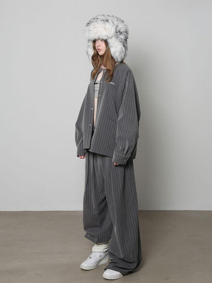 ANYQUESTION Black Grey Striped Lightweight Casual Women&