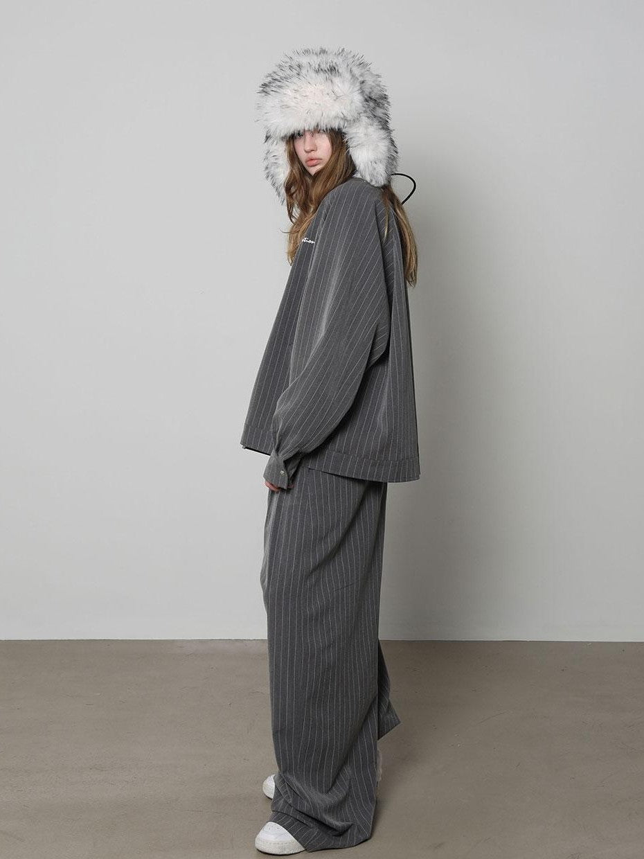 ANYQUESTION Black Grey Striped Lightweight Casual Women&