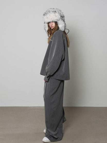 ANYQUESTION Black Grey Striped Lightweight Casual Women&