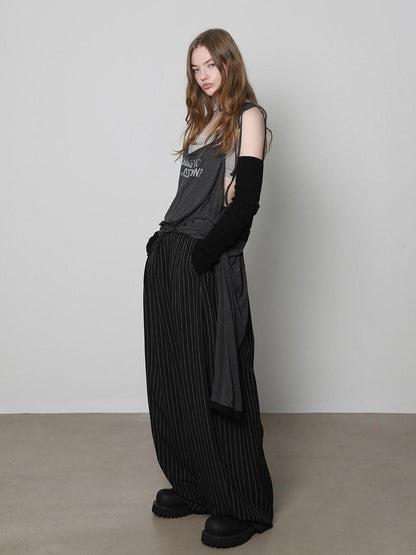ANYQUESTION Black Grey Striped Lightweight Casual Women&