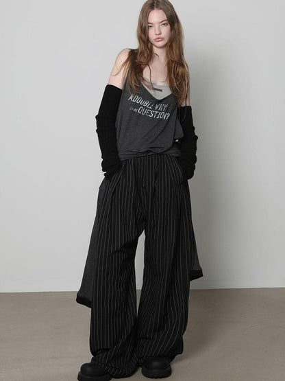 ANYQUESTION Black Grey Striped Lightweight Casual Women&