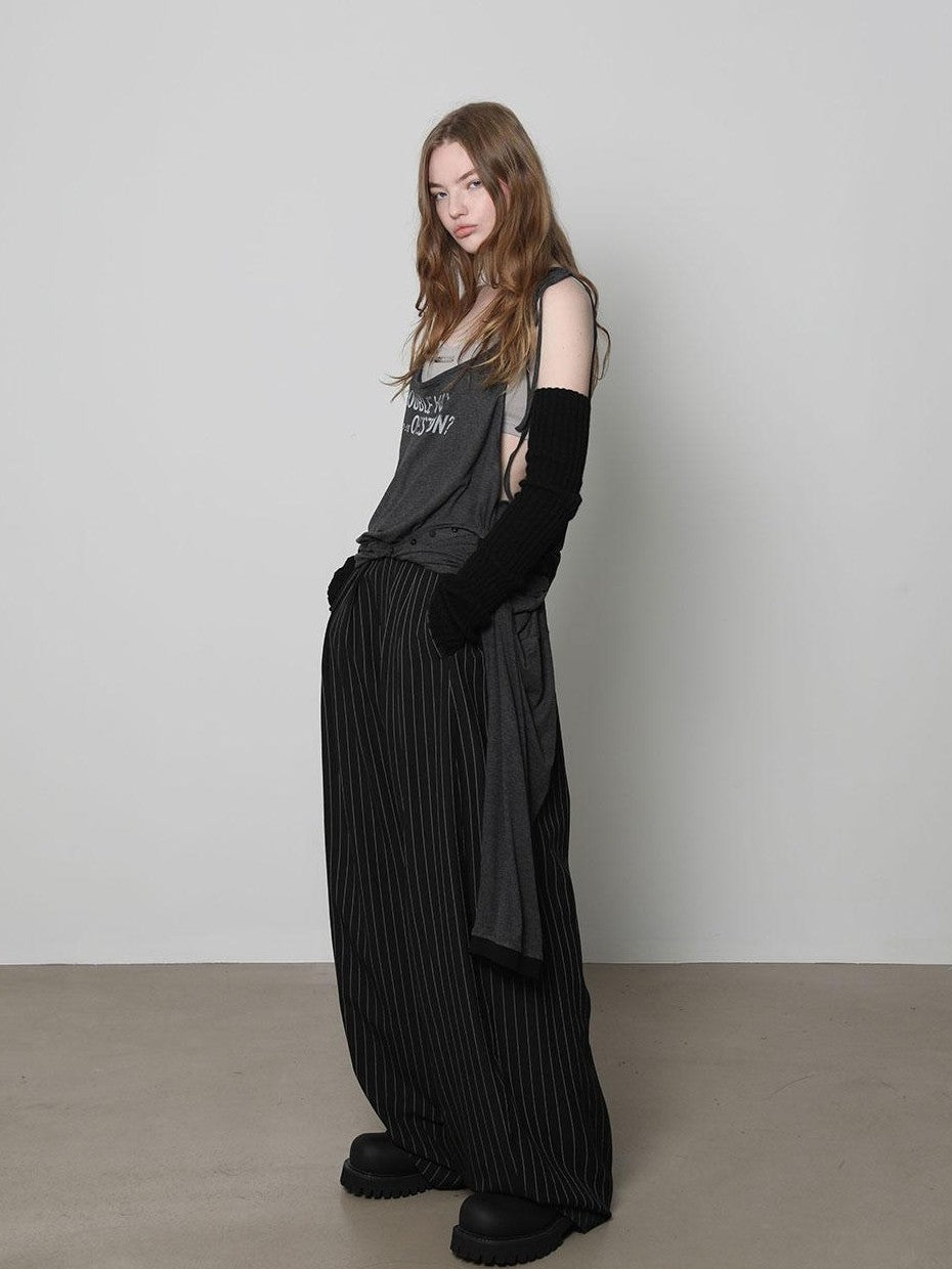 ANYQUESTION Black Grey Striped Lightweight Casual Women&