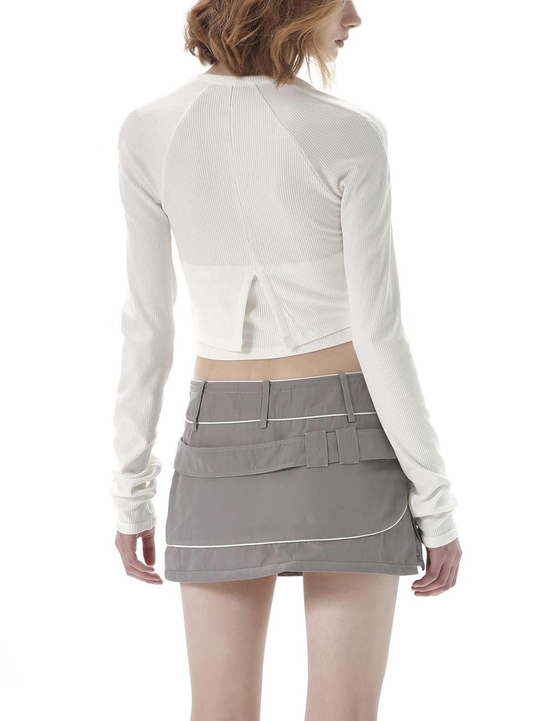 ANYQUESTION Black Grey Structured Pocket Utility Low Waist Women&