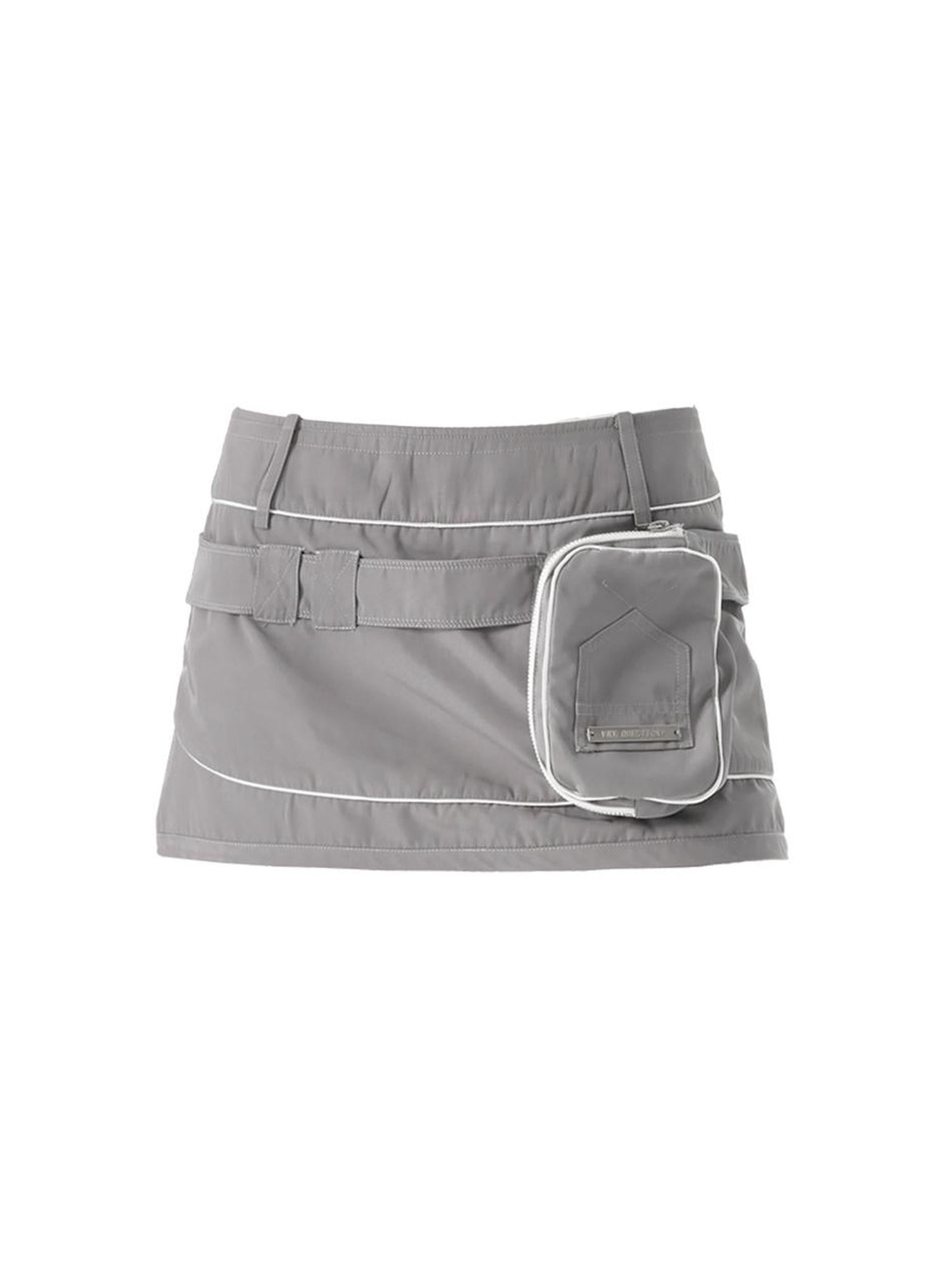 ANYQUESTION Black Grey Structured Pocket Utility Low Waist Women&