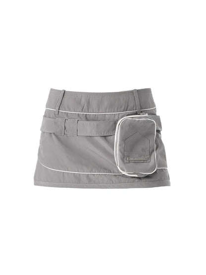 ANYQUESTION Black Grey Structured Pocket Utility Low Waist Women&