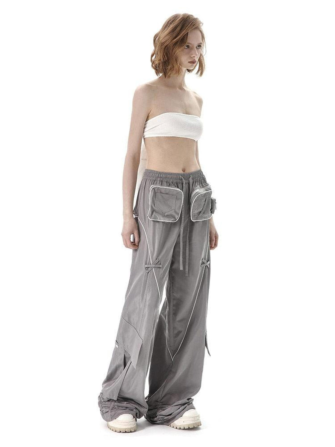 ANYQUESTION Black Grey Two Tone Functional Deconstructed 3d Pocket Women&
