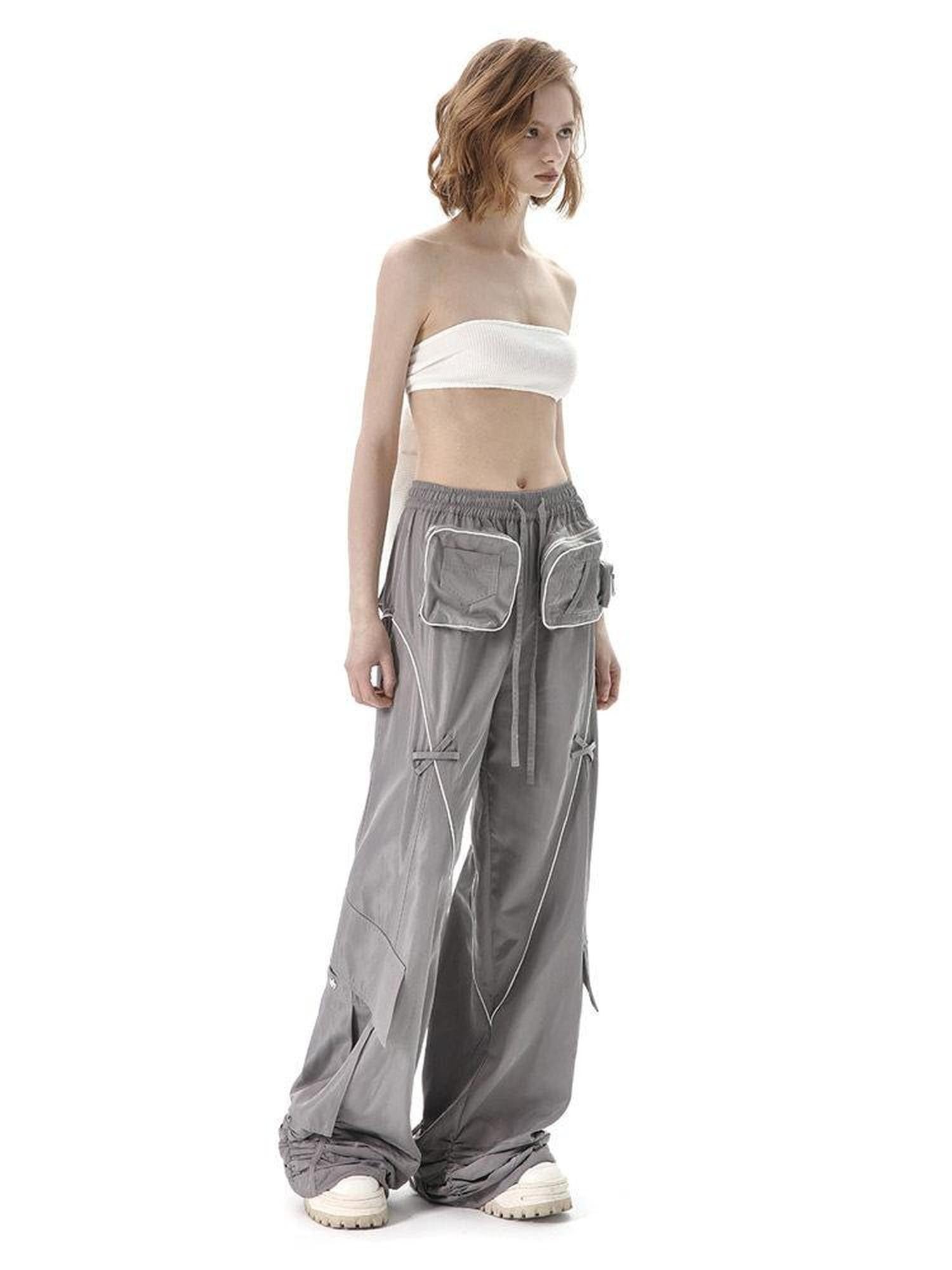 ANYQUESTION Black Grey Two Tone Functional Deconstructed 3d Pocket Women&