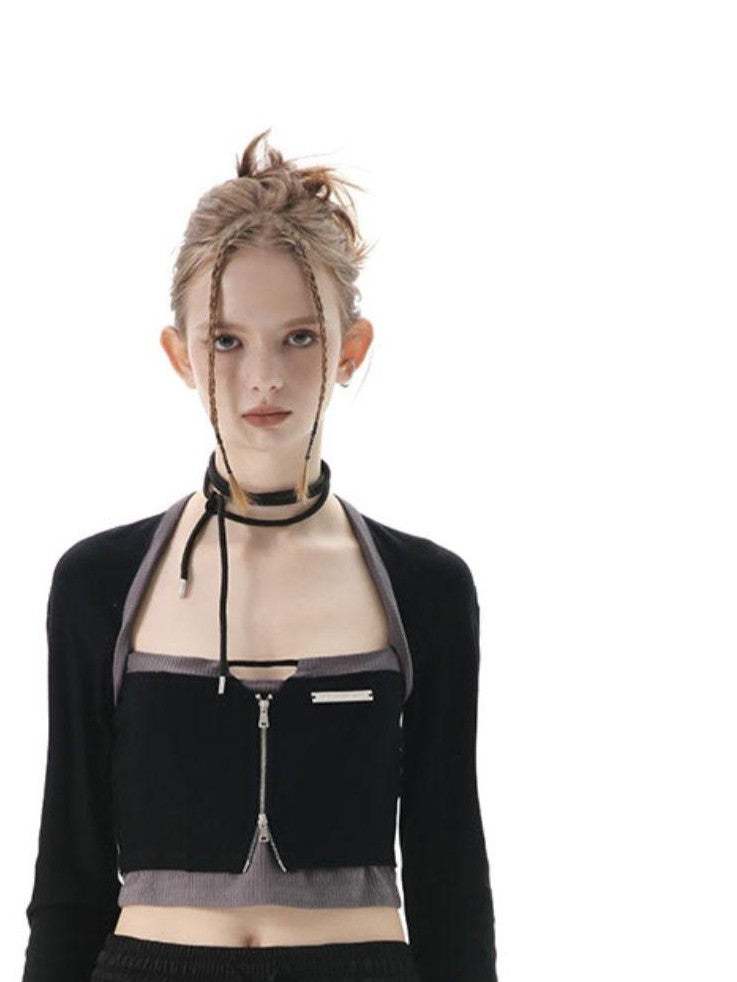 ANYQUESTION Black Grey Two Tone Functional Deconstructed 3d Pocket Women&