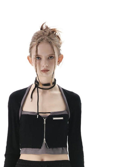 ANYQUESTION Black Grey Two Tone Functional Deconstructed 3d Pocket Women&