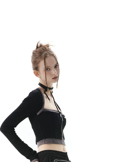 ANYQUESTION Black Grey Two Tone Functional Deconstructed 3d Pocket Women&