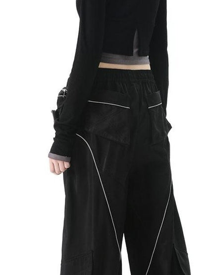 ANYQUESTION Black Grey Two Tone Functional Deconstructed 3d Pocket Women&
