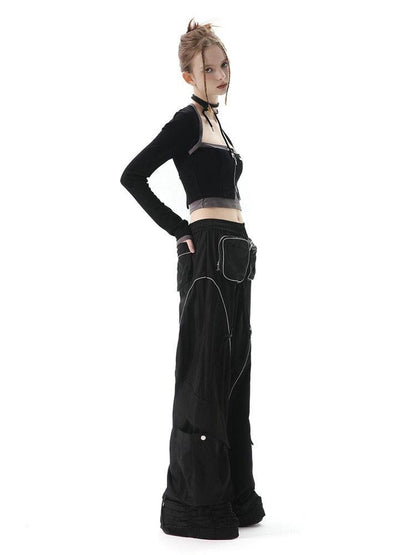 ANYQUESTION Black Grey Two Tone Functional Deconstructed 3d Pocket Women&