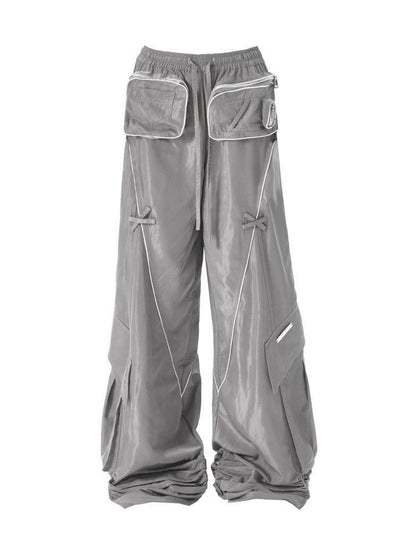 ANYQUESTION Black Grey Two Tone Functional Deconstructed 3d Pocket Women&