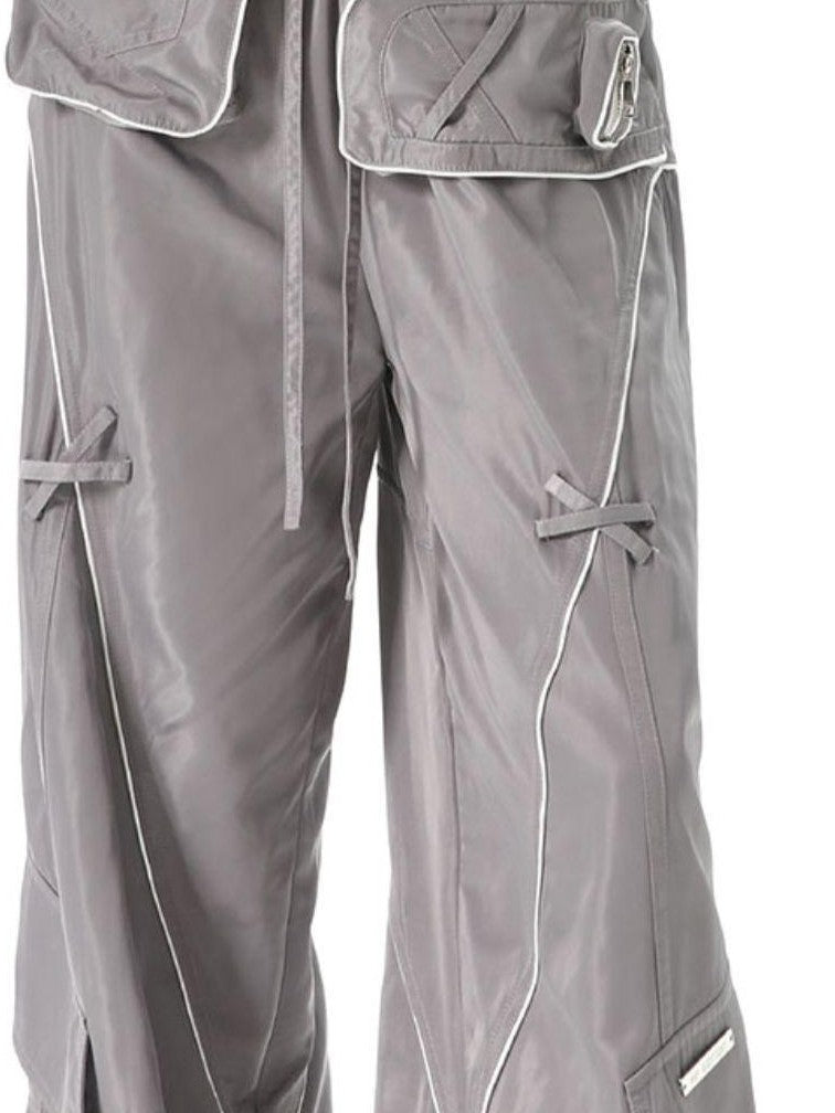 ANYQUESTION Black Grey Two Tone Functional Deconstructed 3d Pocket Women&