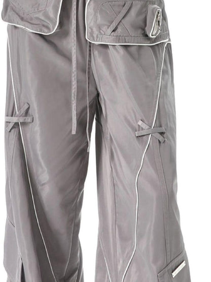ANYQUESTION Black Grey Two Tone Functional Deconstructed 3d Pocket Women&