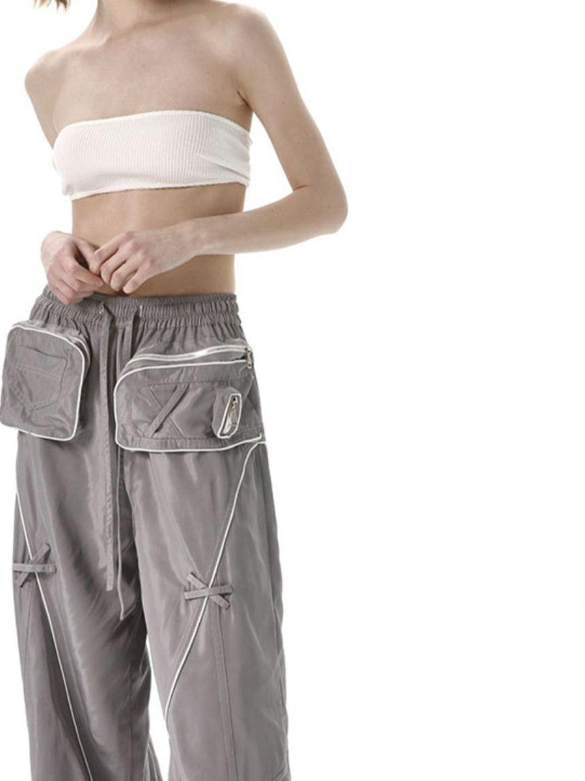 ANYQUESTION Black Grey Two Tone Functional Deconstructed 3d Pocket Women&