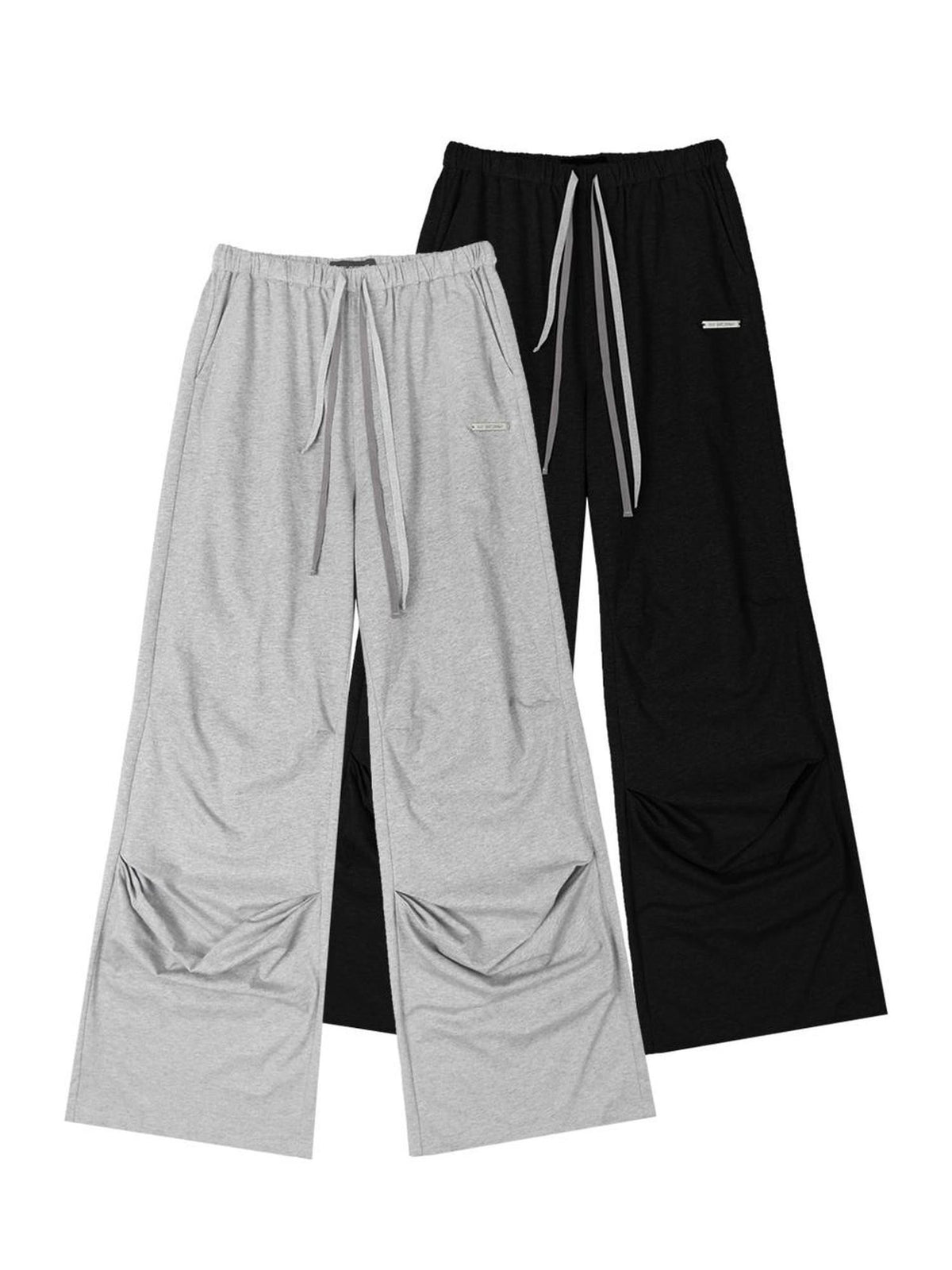 ANYQUESTION Black Grey Two Tone Pleated Wide Leg Double Waist Women&