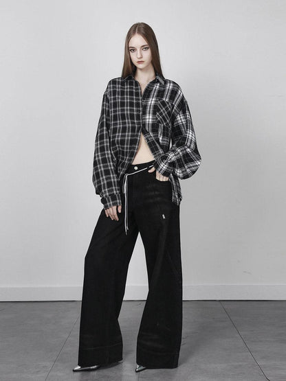 ANYQUESTION Black Heavy Wash Loose Low Rise Women&