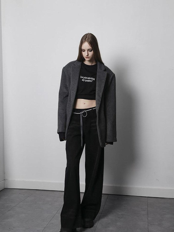 ANYQUESTION Black Heavy Wash Loose Low Rise Women&