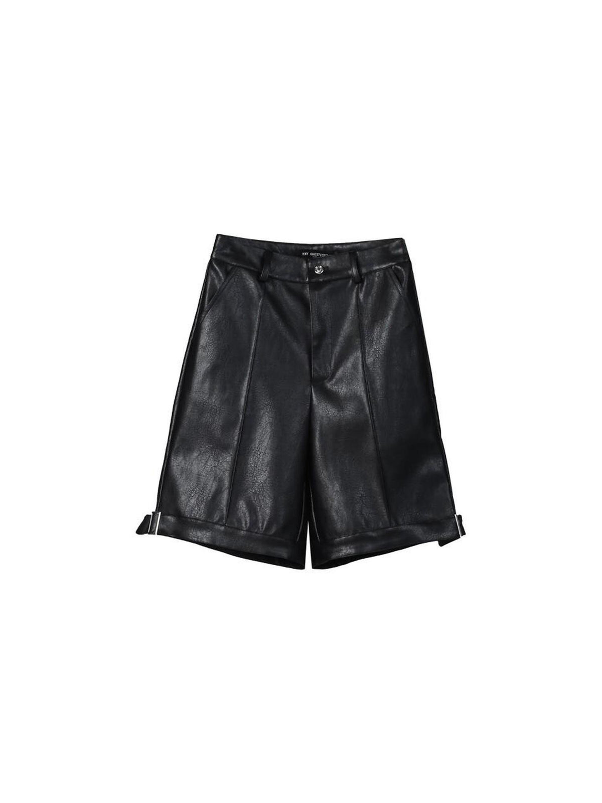 ANYQUESTION Black High Waist Straight Silver Square Buckle Hem Women&