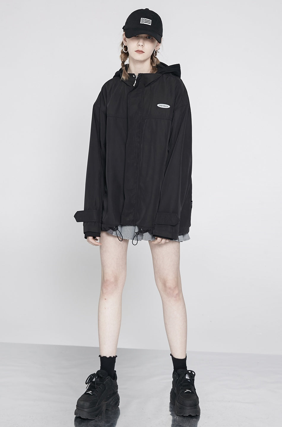 ANYQUESTION_Black_Hooded_Loose_Mid_Length_Zippered_Street_Style_Women&
