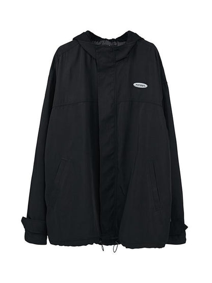 ANYQUESTION Black Hooded Loose Mid Length Zippered Street Style Women&