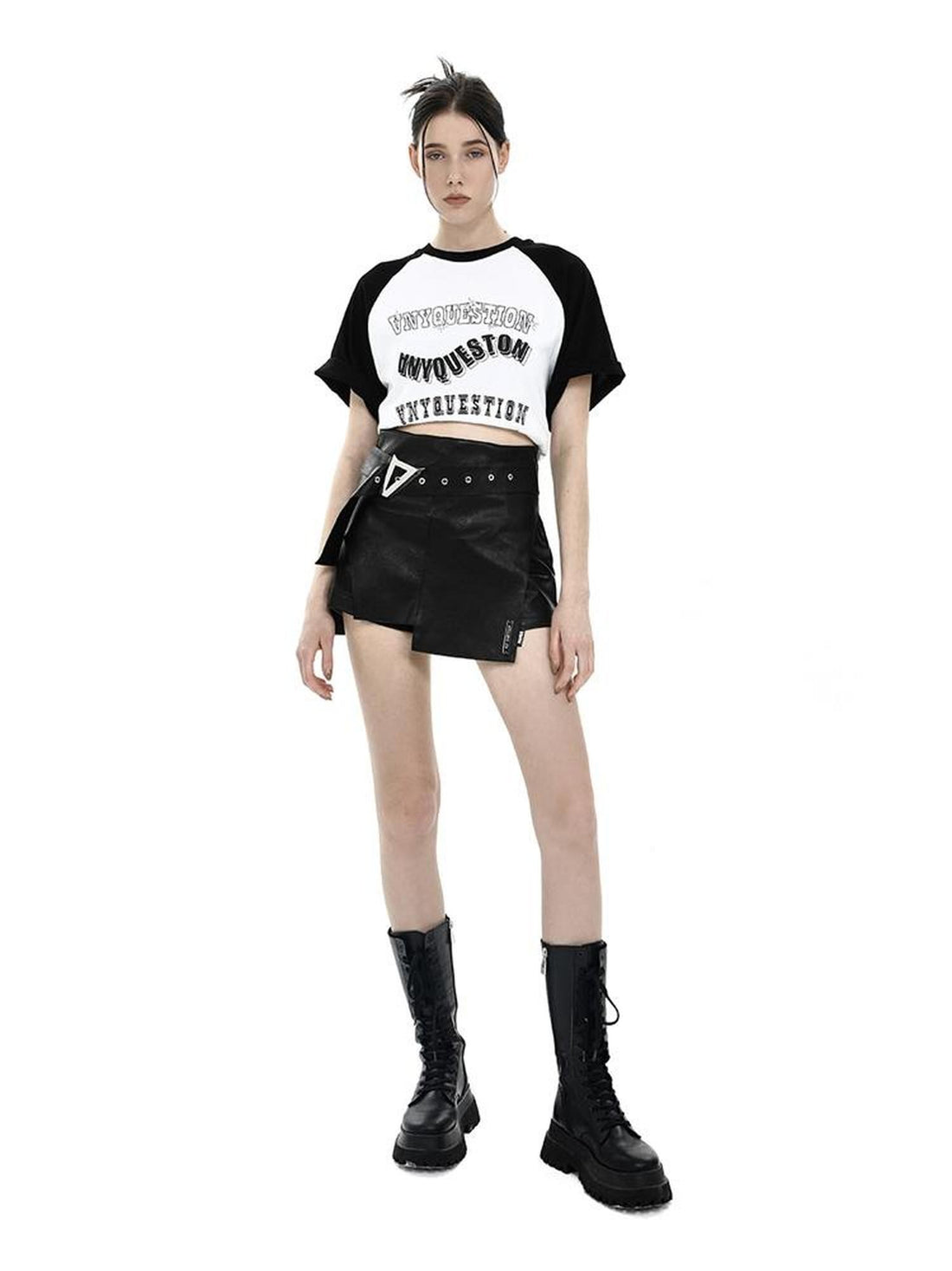ANYQUESTION Black Irregular Deconstructed A Line Women&