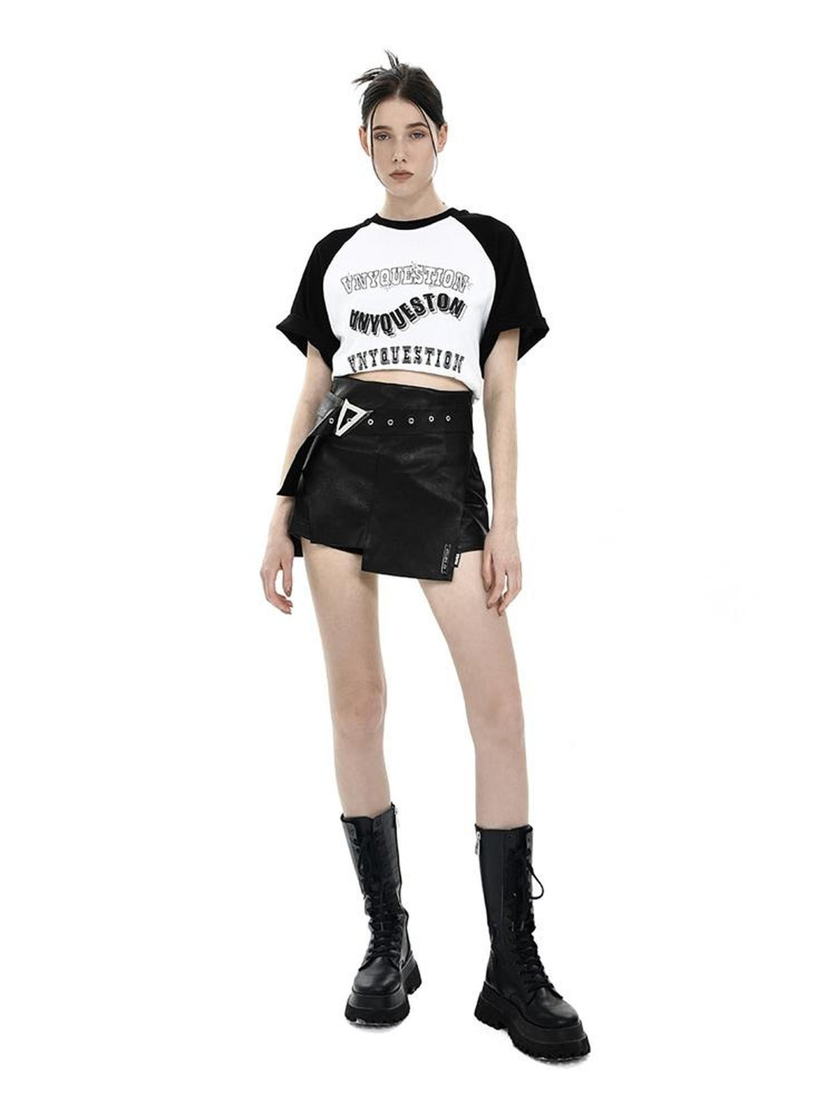 ANYQUESTION Black Irregular Deconstructed A Line Women&