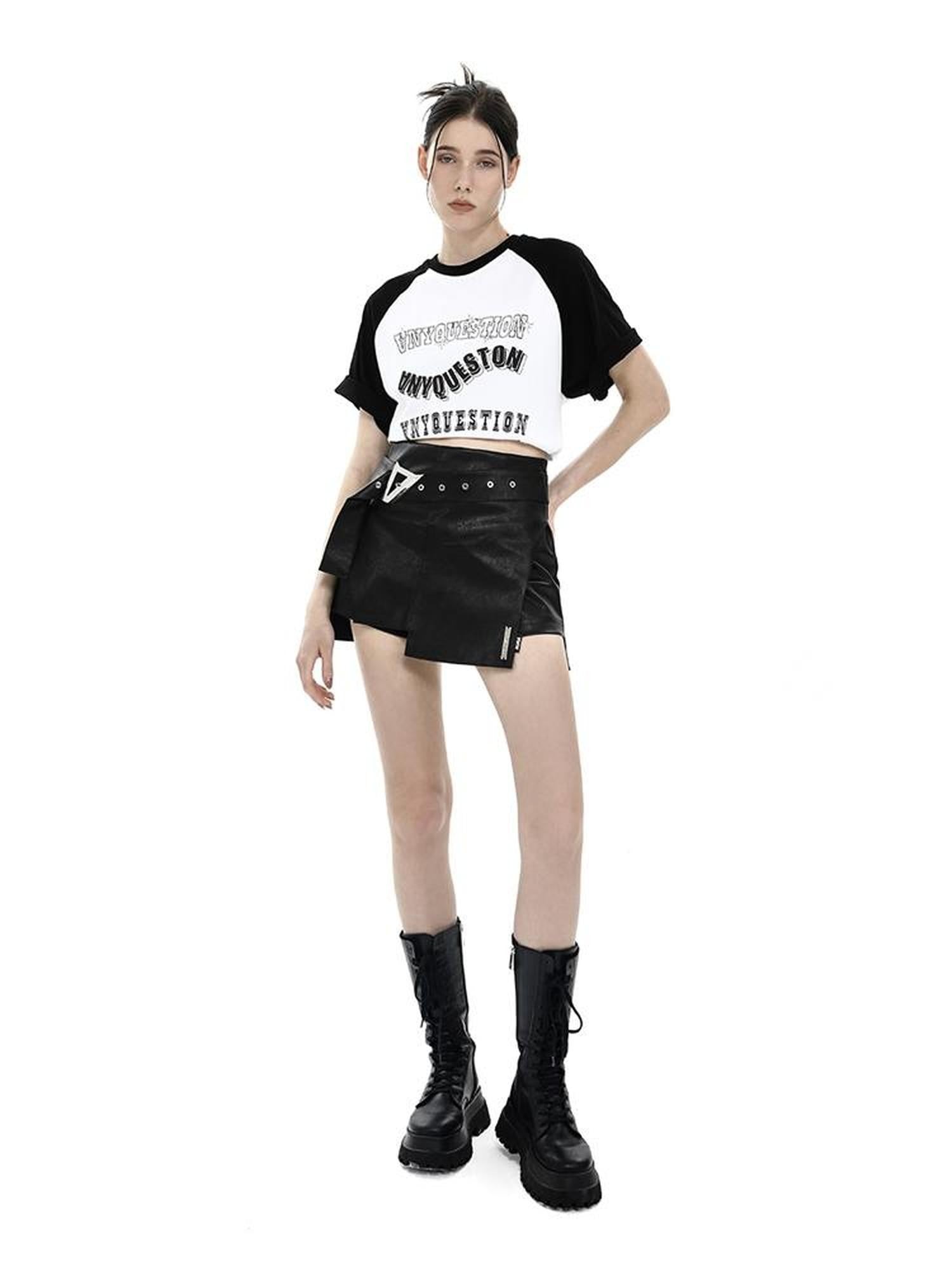 ANYQUESTION Black Irregular Deconstructed A Line Women&