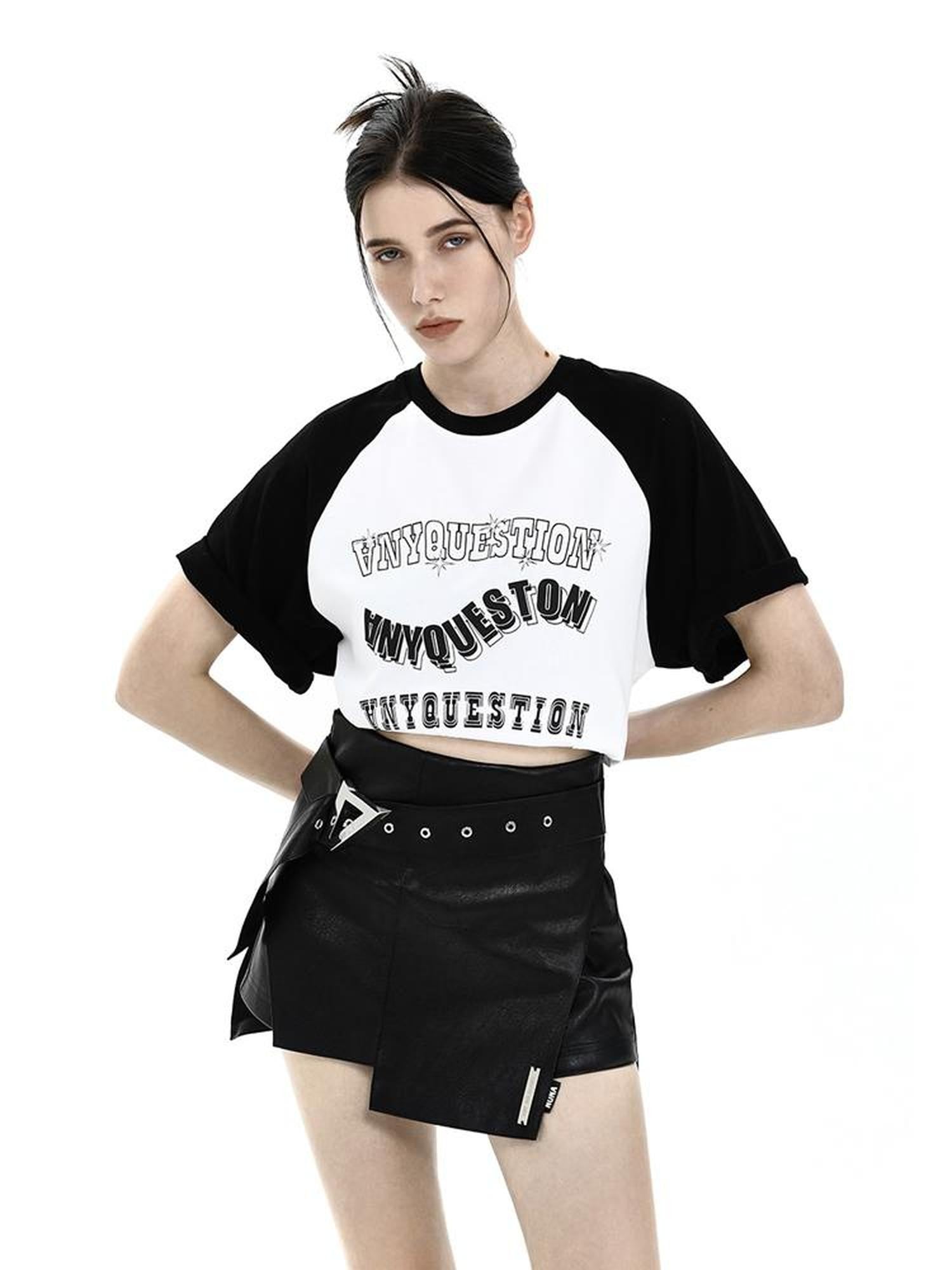 ANYQUESTION Black Irregular Deconstructed A Line Women&